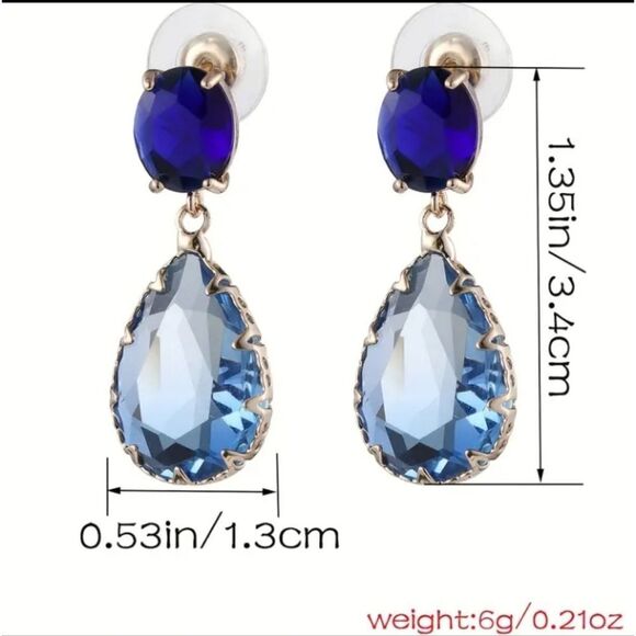 Blue Ombre Crystal Rhinestones Drop Dangle Earrings - Picture 6 of 6